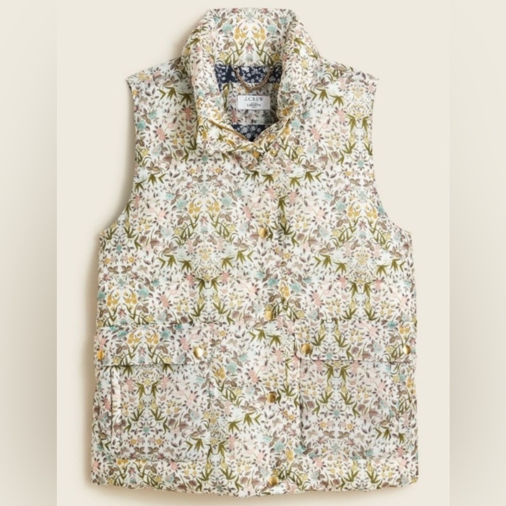 J.Crew Liberty London Floral Quilted Puffer Vest Gold Buttons S Heritage Preppy
